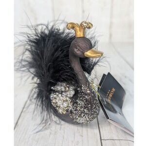Robert Stanley Black Swan Glass Figurine Ornament Feathers‎ Crown NWT